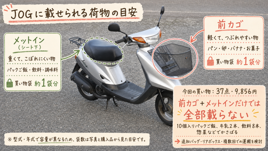 買い物代行でJOGに載せられる荷物の目安