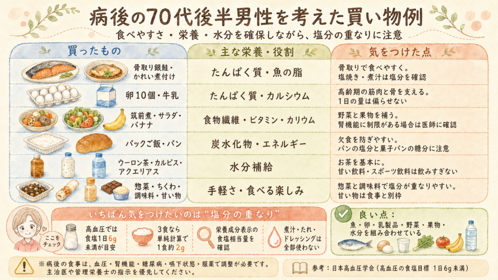 病後の70代男性への買い物代行リスト例